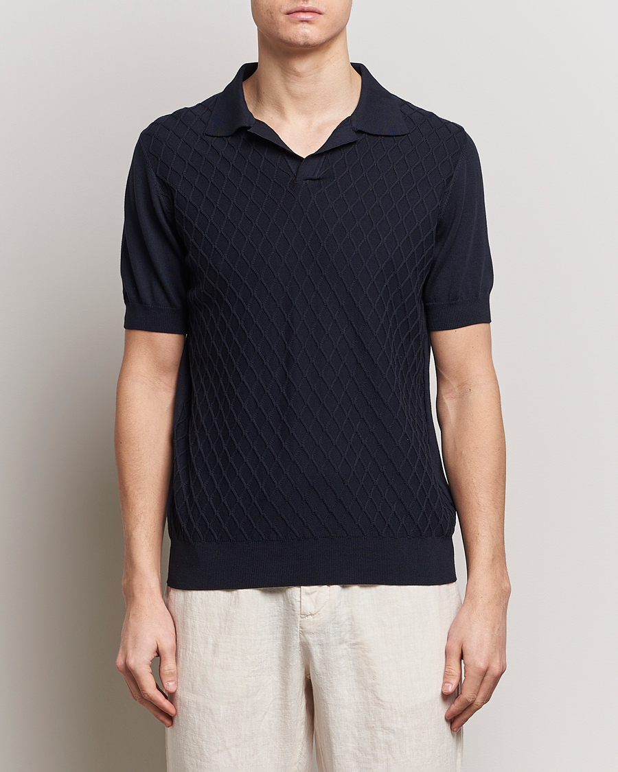 Men | Short Sleeve Polo Shirts | Oscar Jacobson | Mirza Structured Cotton Polo Navy