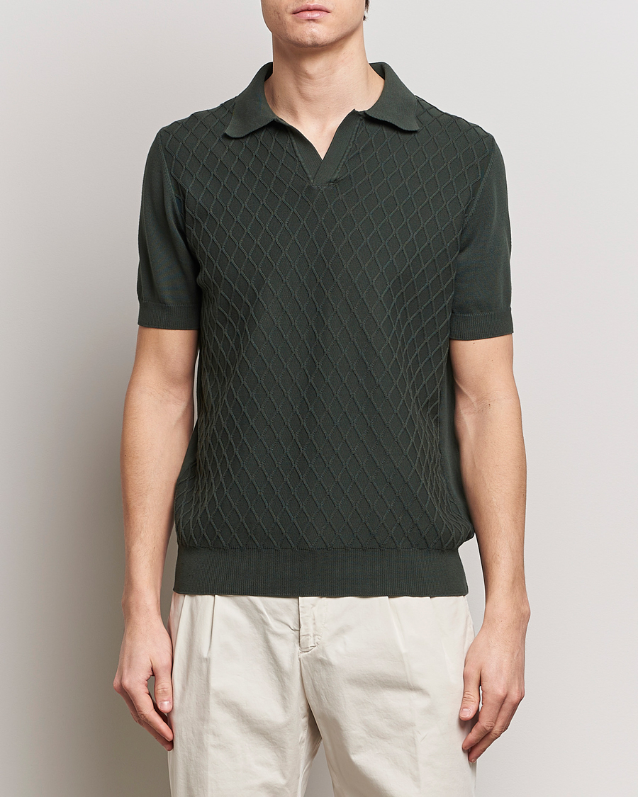 Men | Short Sleeve Polo Shirts | Oscar Jacobson | Mirza Structured Cotton Polo Olive