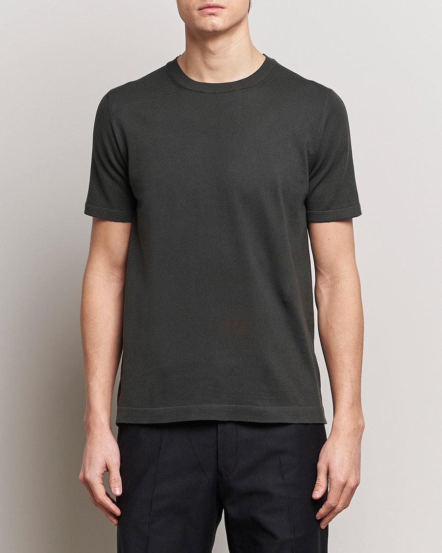 Men | T-Shirts | Oscar Jacobson | Brian Knitted Cotton T-Shirt Olive