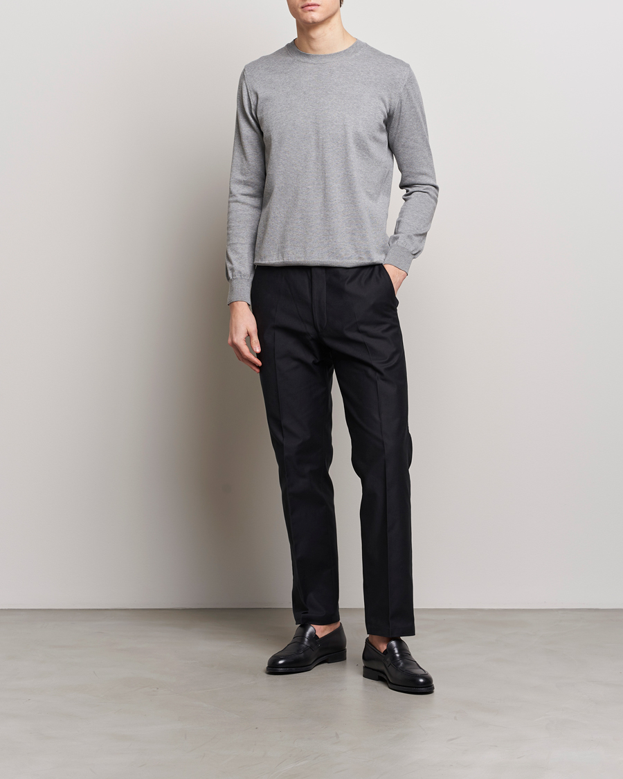 Men | Sweaters & Knitwear | Oscar Jacobson | Valdemar Cotton Crew Neck Light Grey