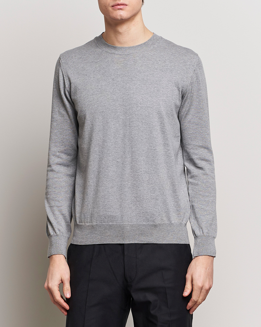 Men | Sweaters & Knitwear | Oscar Jacobson | Valdemar Cotton Crew Neck Light Grey