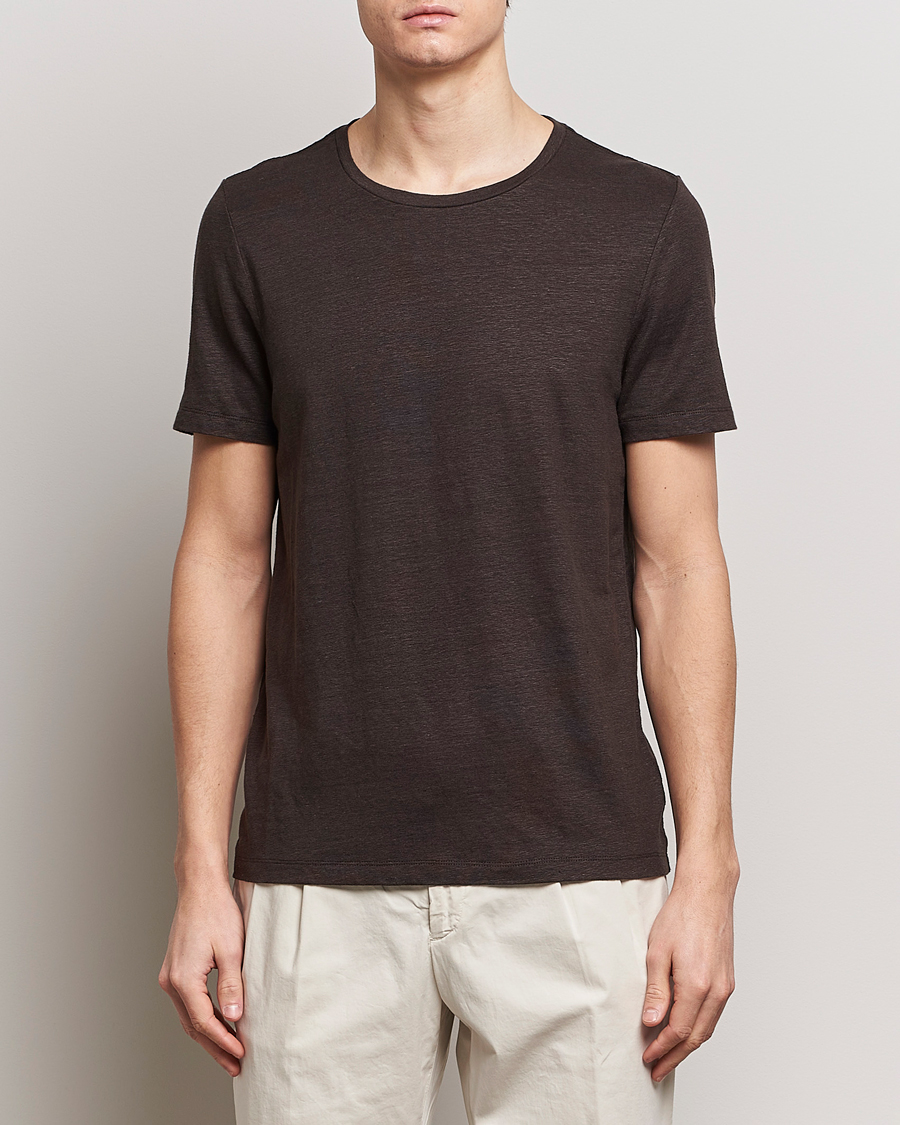 Men | Short Sleeve T-shirts | Oscar Jacobson | Kyran Linen T-Shirt Brown