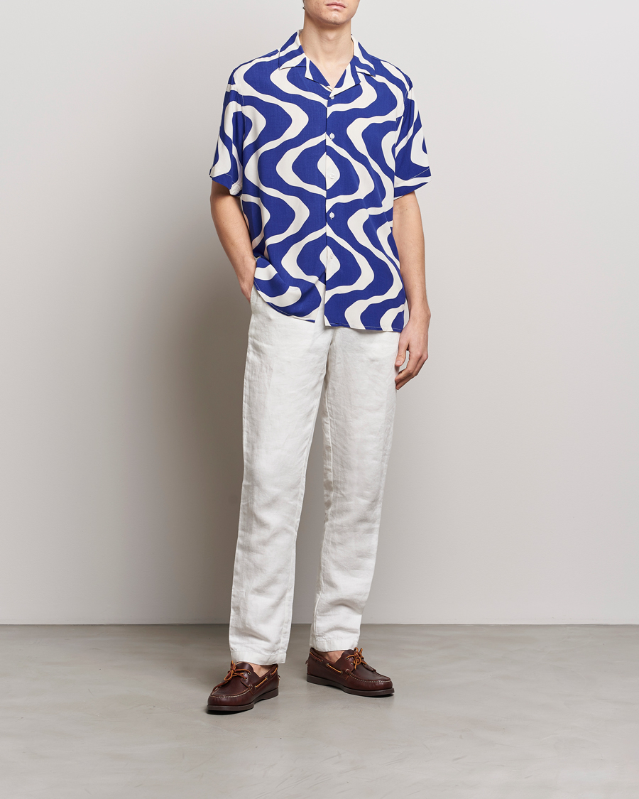 Men | Shirts | OAS | Viscose Resort Short Sleeve Shirt Blue Rippling