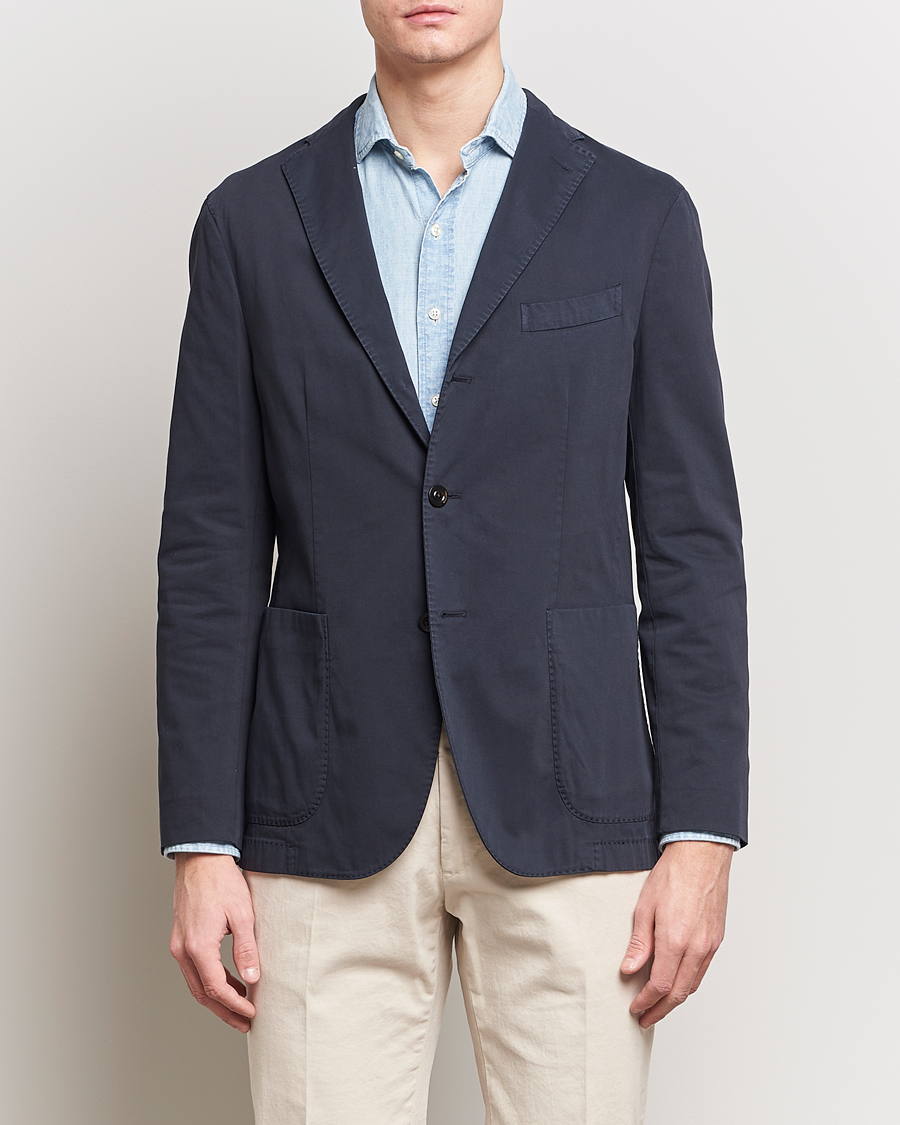 Men | Cotton Blazers | Boglioli | K Jacket Cotton Stretch Blazer Navy