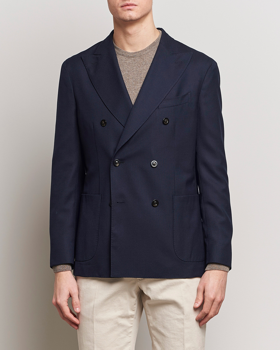 Men | Wool Blazers | Boglioli | K Jacket Double Breasted Wool Blazer Navy