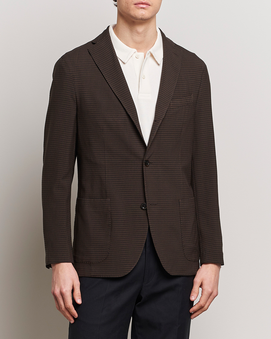 Men | Wool Blazers | Boglioli | K Jacket Check Wool Blazer Dark Brown