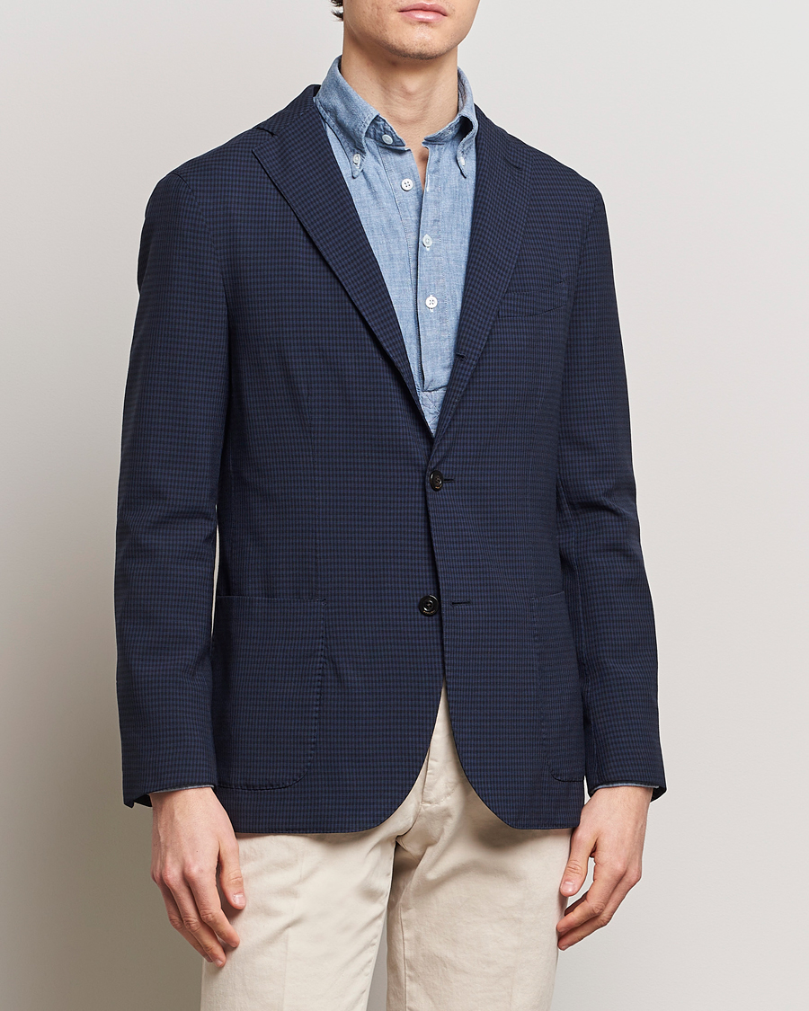 Men | Wool Blazers | Boglioli | K Jacket Check Wool Blazer Navy