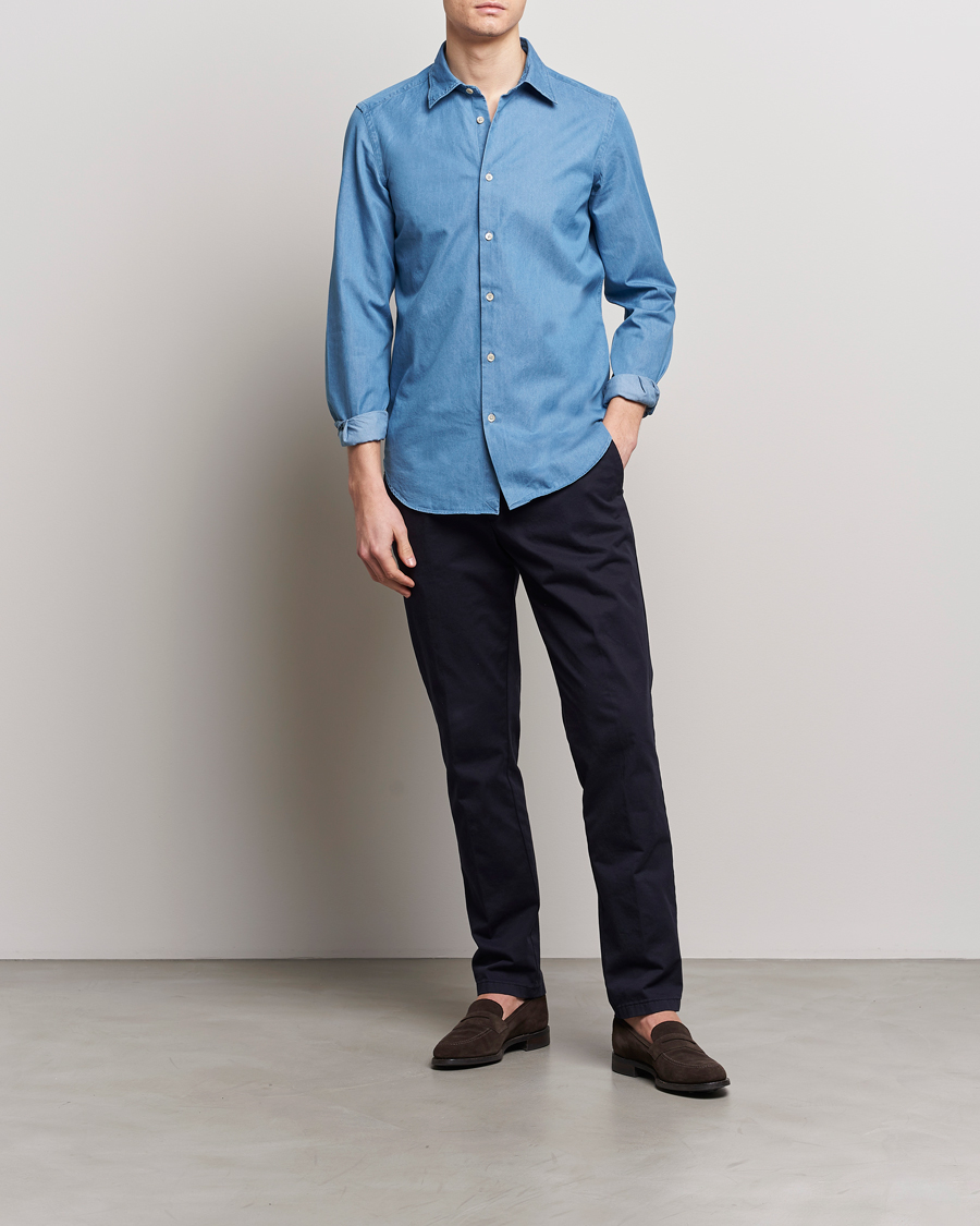 Men | Shirts | Boglioli | Slim Fit Denim Shirt Light Indigo
