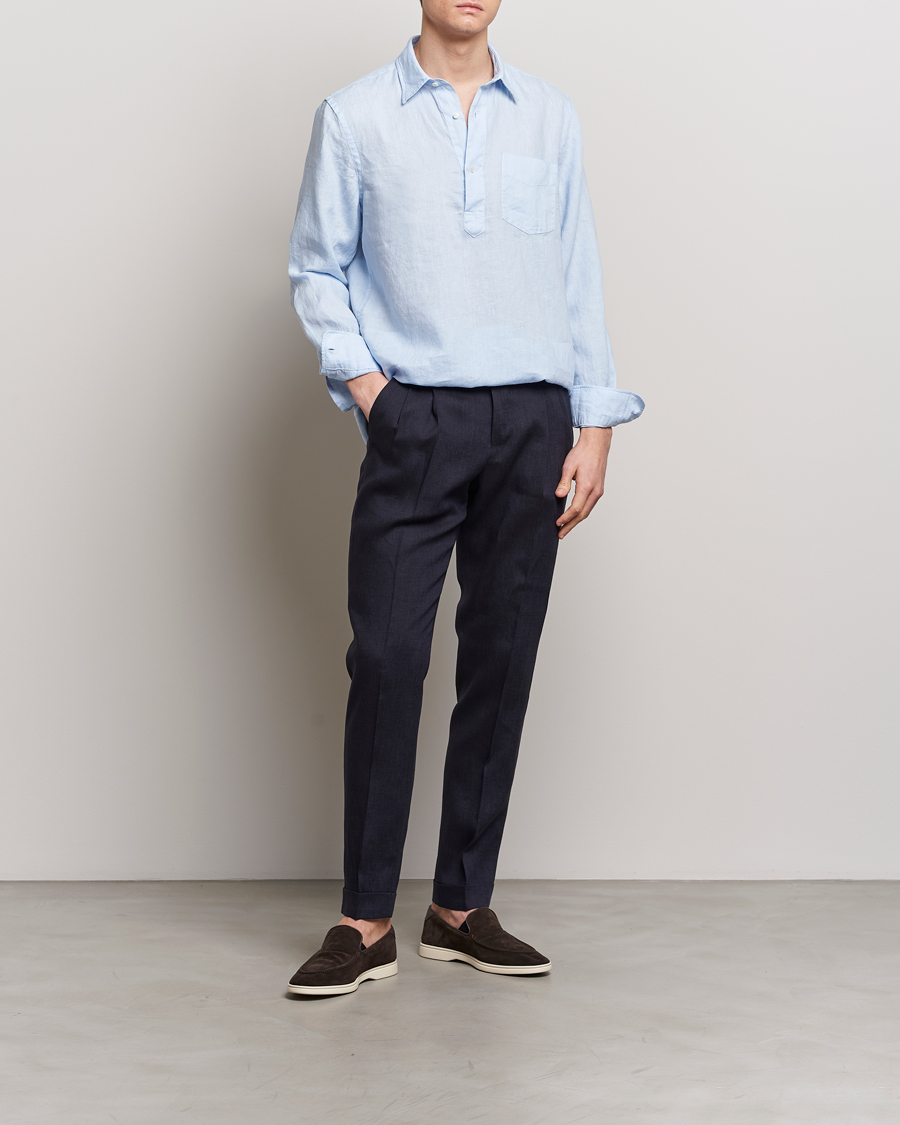 Men | Trousers | PT01 | Slim Fit Pleated Linen Trousers Navy