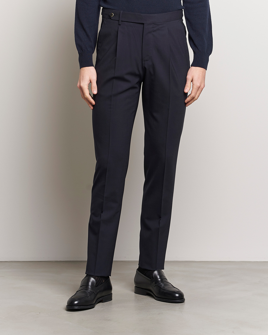 Men |  | PT01 | Gentleman Fit Wool Stretch Trousers Navy