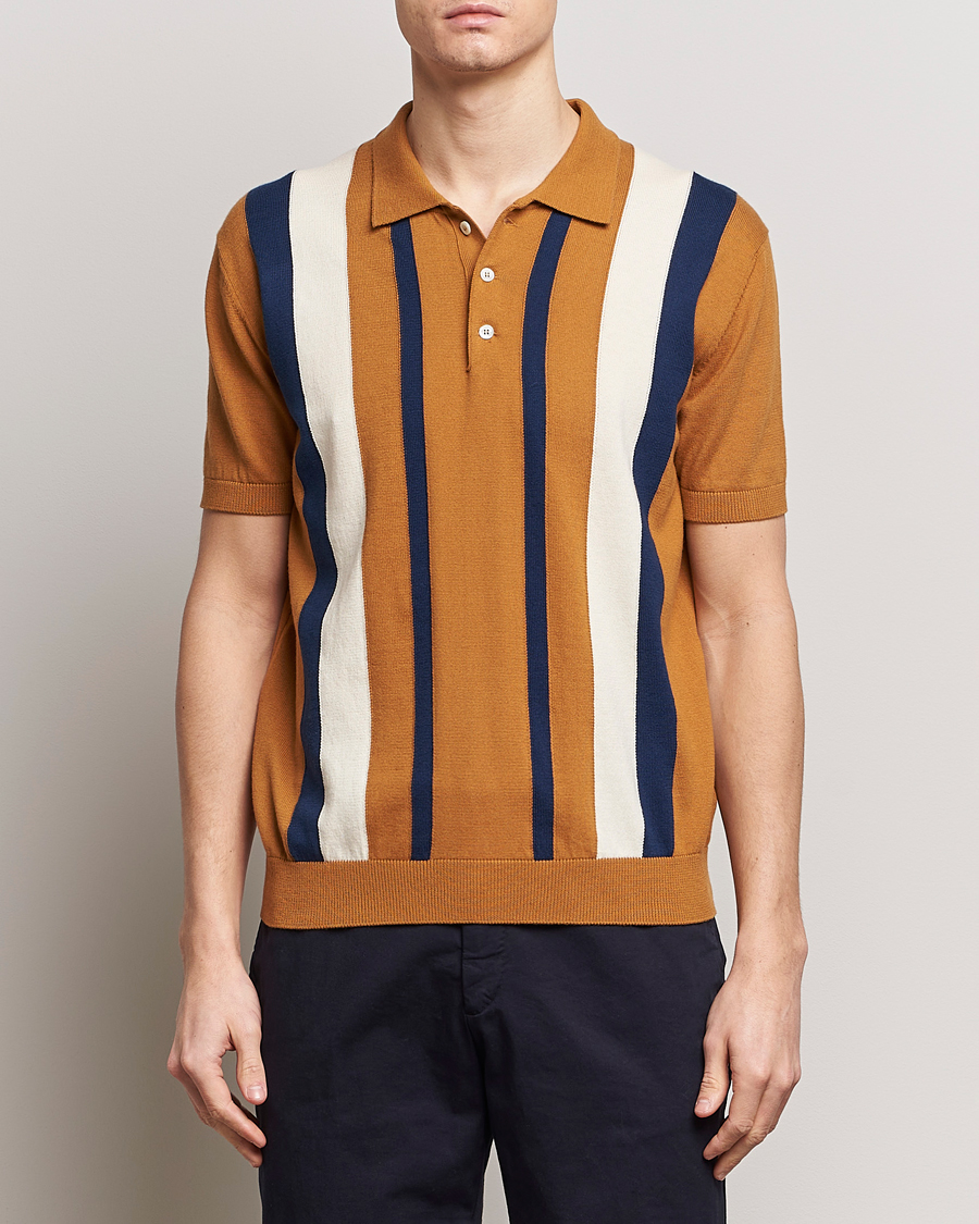 Herr |  | Baracuta | Stripe Knitted Short Sleeve Polo Pumpkin Spice