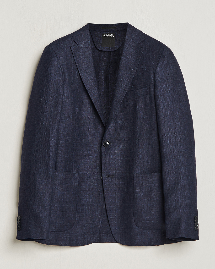 Men | Blazers | Zegna | Unconstructed Linen Blend Blazer Navy