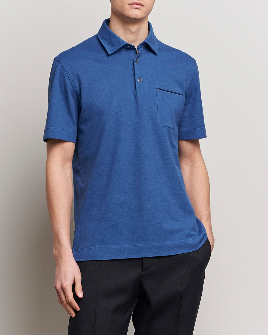 Men | Italian Department | Zegna | Short Sleeve Pocket Polo Blue