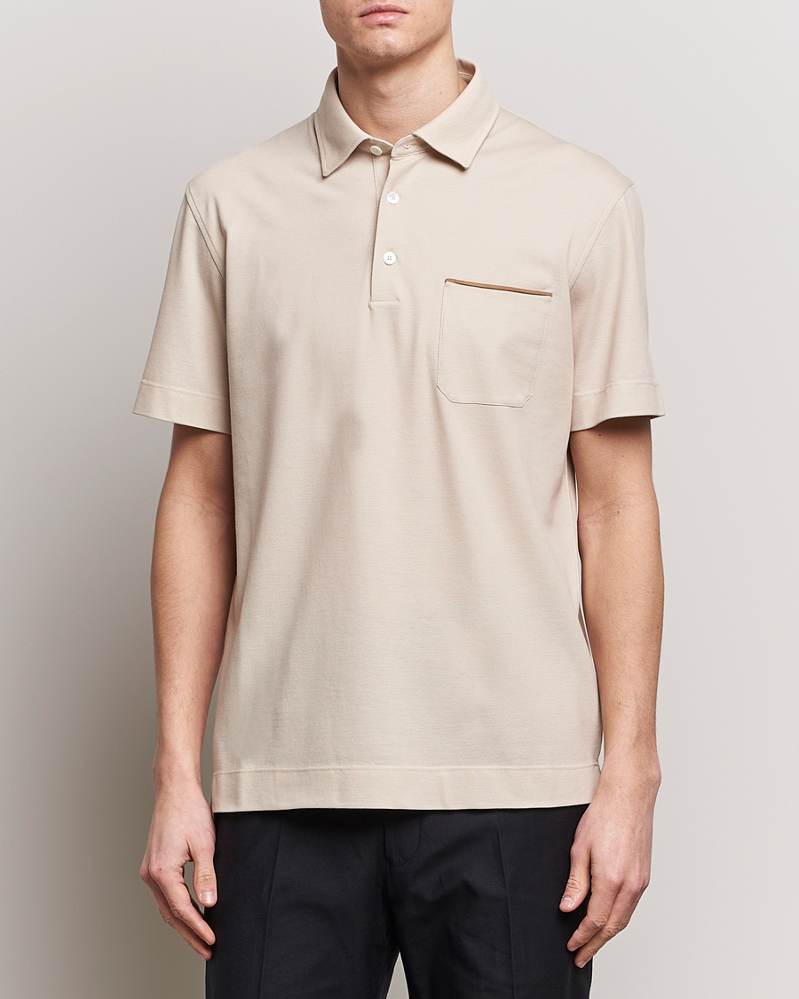 Men | Short Sleeve Polo Shirts | Zegna | Short Sleeve Pocket Polo Beige