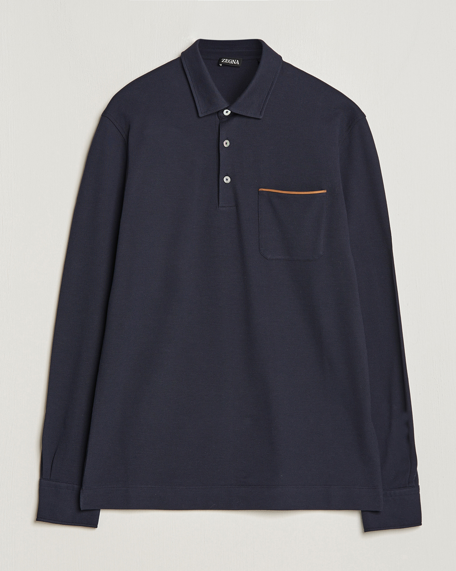 Men | Sweaters & Knitwear | Zegna | Long Sleeve Pocket Polo Navy