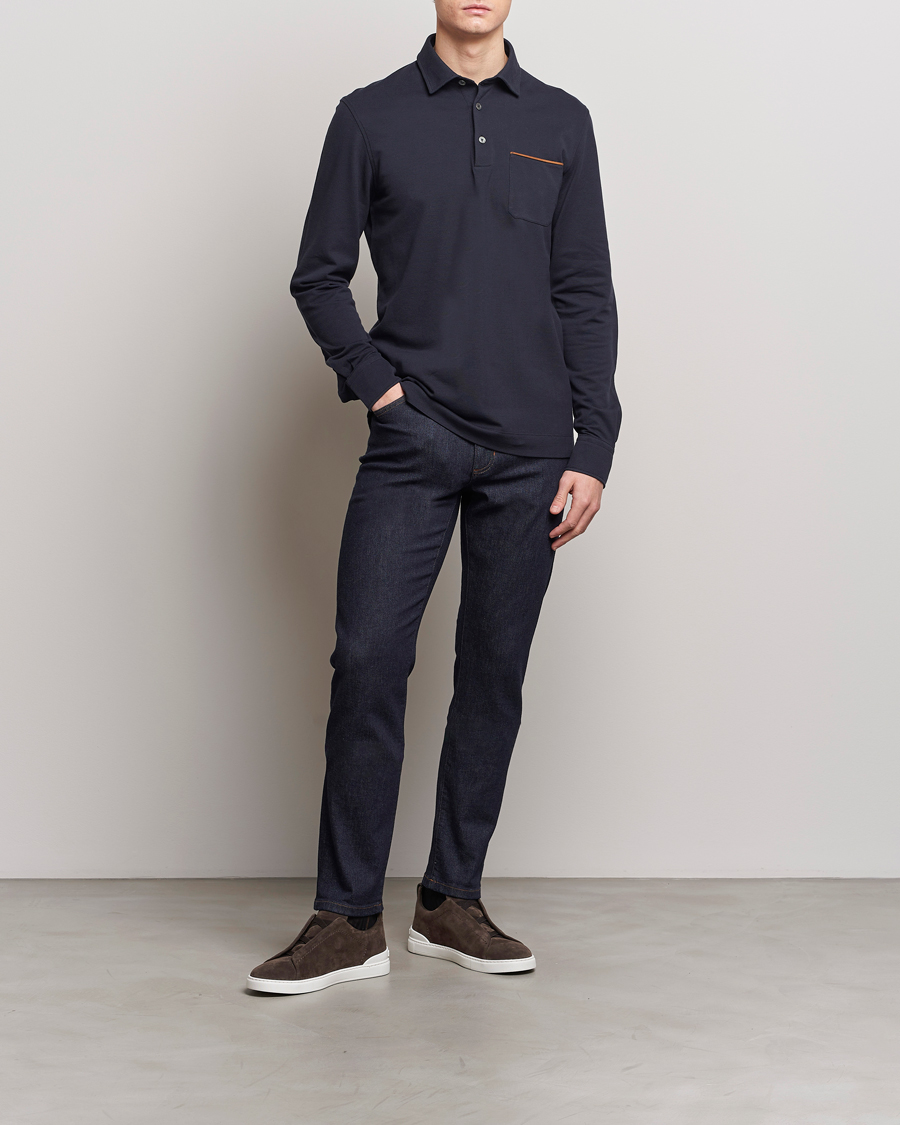 Men | Sweaters & Knitwear | Zegna | Long Sleeve Pocket Polo Navy