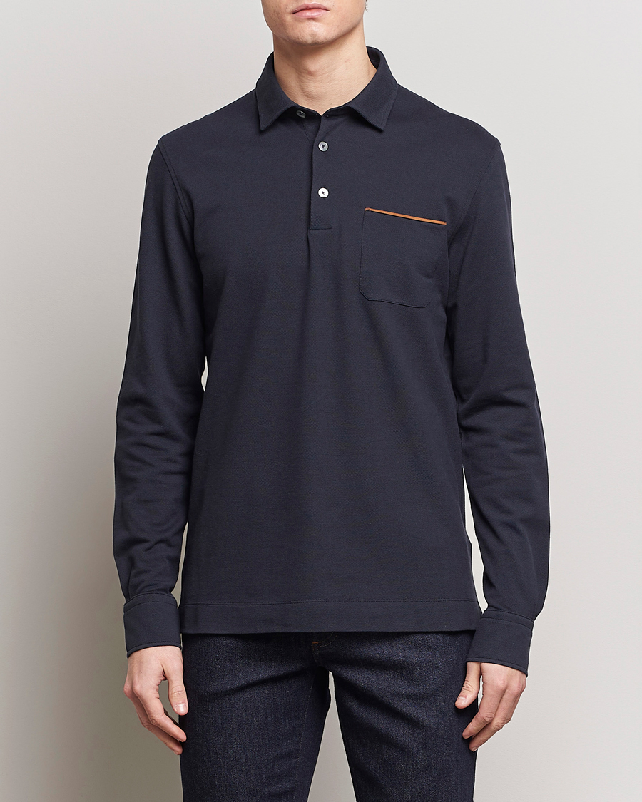 Men | Long Sleeve Polo Shirts | Zegna | Long Sleeve Pocket Polo Navy