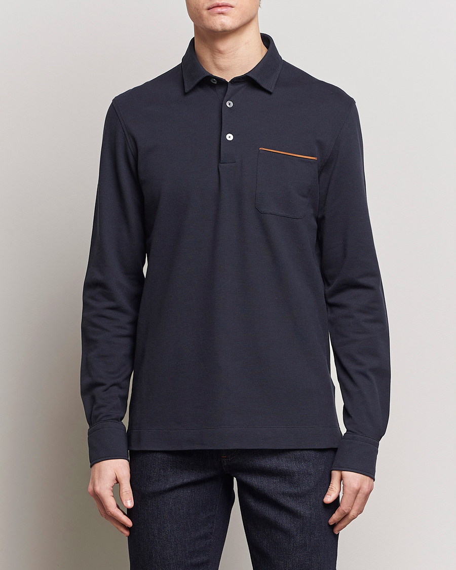Men | Sweaters & Knitwear | Zegna | Long Sleeve Pocket Polo Navy