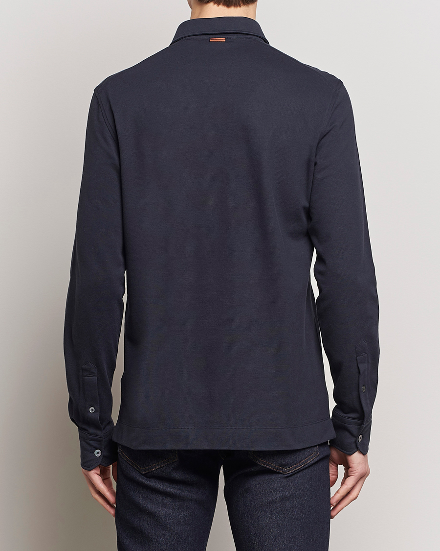 Men | Sweaters & Knitwear | Zegna | Long Sleeve Pocket Polo Navy