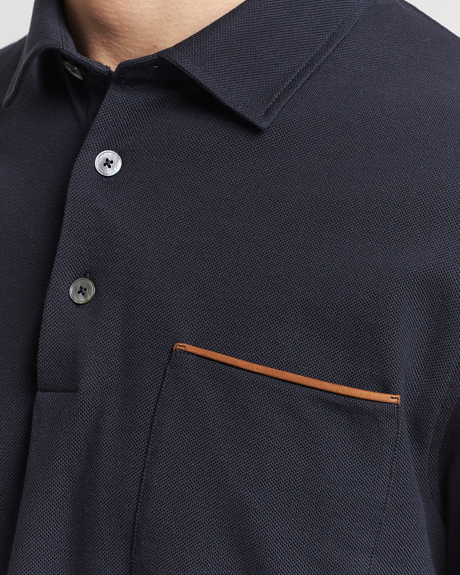 Men | Sweaters & Knitwear | Zegna | Long Sleeve Pocket Polo Navy