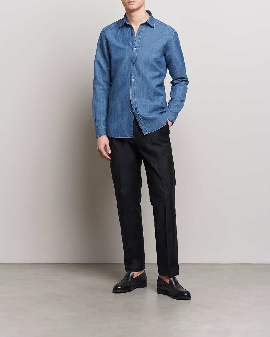 Men | Shirts | Zegna | Slim Fit Denim Shirt Stone Wash