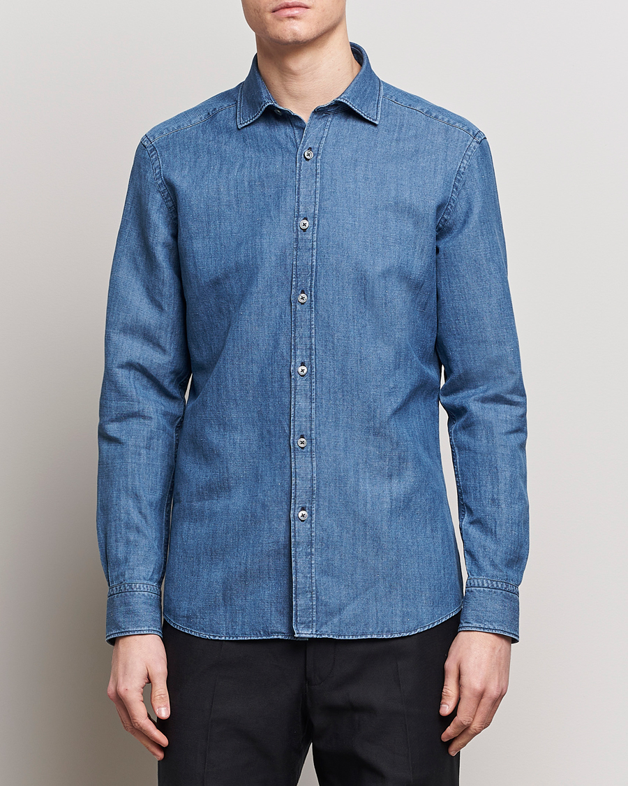 Men | Shirts | Zegna | Slim Fit Denim Shirt Stone Wash