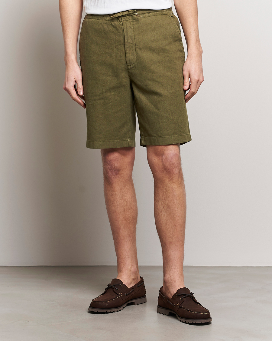 Mies | Kurenauha-shortsit | Barbour Lifestyle | Linen/Cotton Drawstring Shorts Military Green