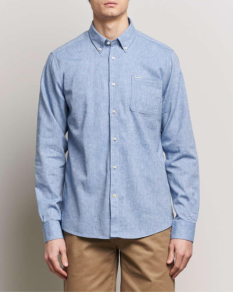 Herr | Lojalitetserbjudande | Barbour Lifestyle | Nelson Linen/Cotton Button Down Shirt Blue
