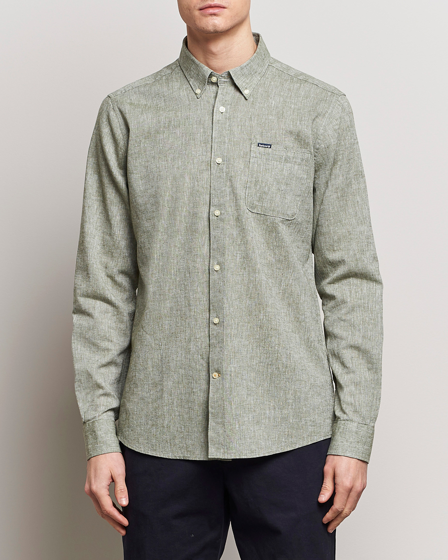 Herr | Casual | Barbour Lifestyle | Nelson Linen/Cotton Button Down Shirt Bleached Olive