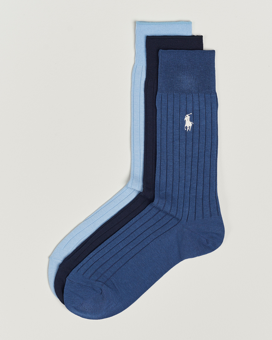 Men | Underwear & Socks | Polo Ralph Lauren | 3-Pack Egyptian Rib Crew Sock Blue