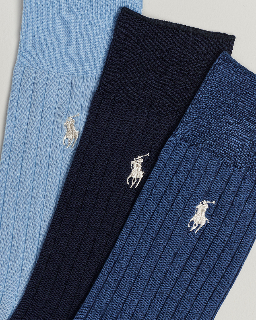 Men | Preppy Authentic | Polo Ralph Lauren | 3-Pack Egyptian Rib Crew Sock Blue Combo