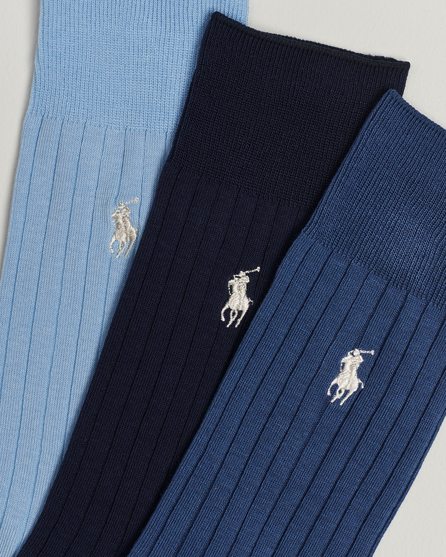 Men | Underwear & Socks | Polo Ralph Lauren | 3-Pack Egyptian Rib Crew Sock Blue