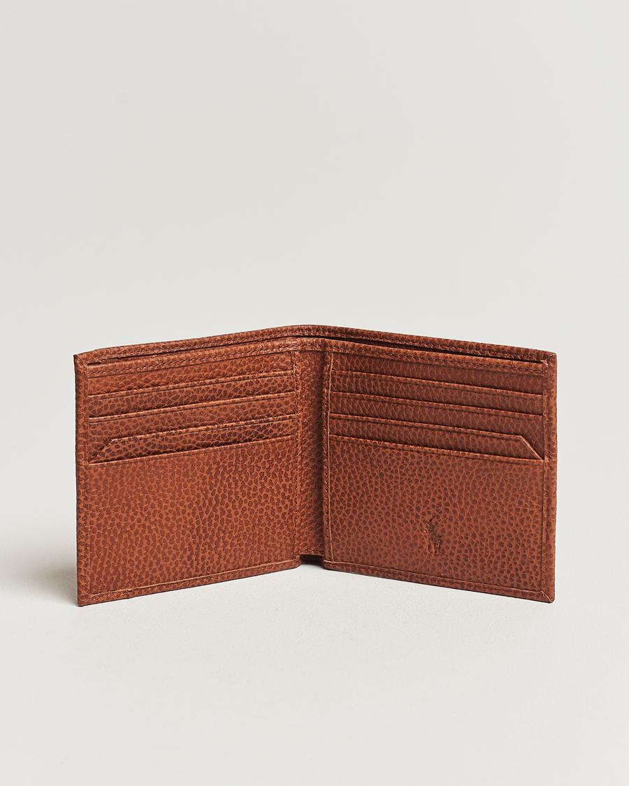 Men | Bi-fold & Zip Wallets | Polo Ralph Lauren | Pebbled Leather Billfold Wallet Saddle Brown