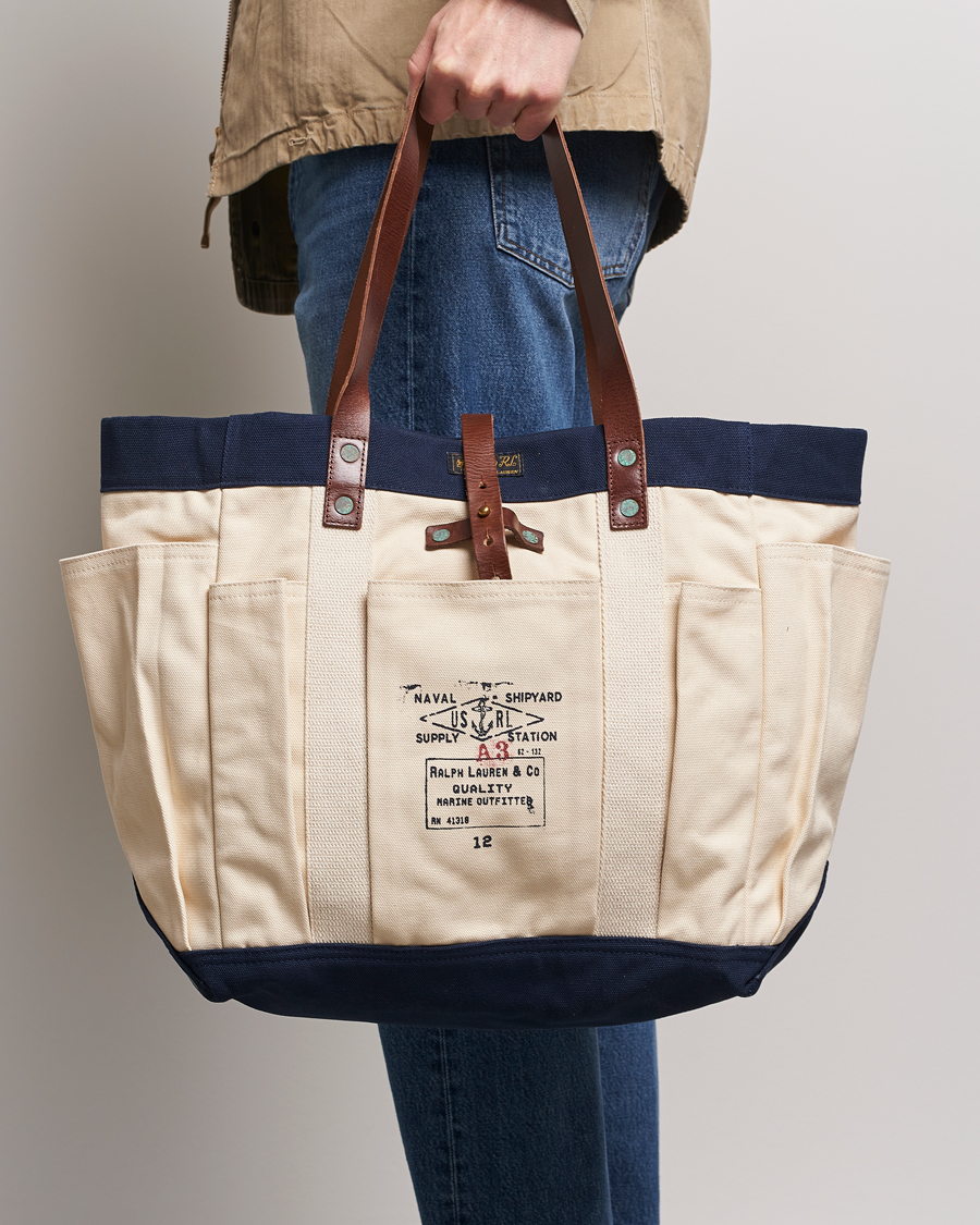 Men | Tote Bags | Polo Ralph Lauren | Canvas Totebag Cream/Aviator Navy