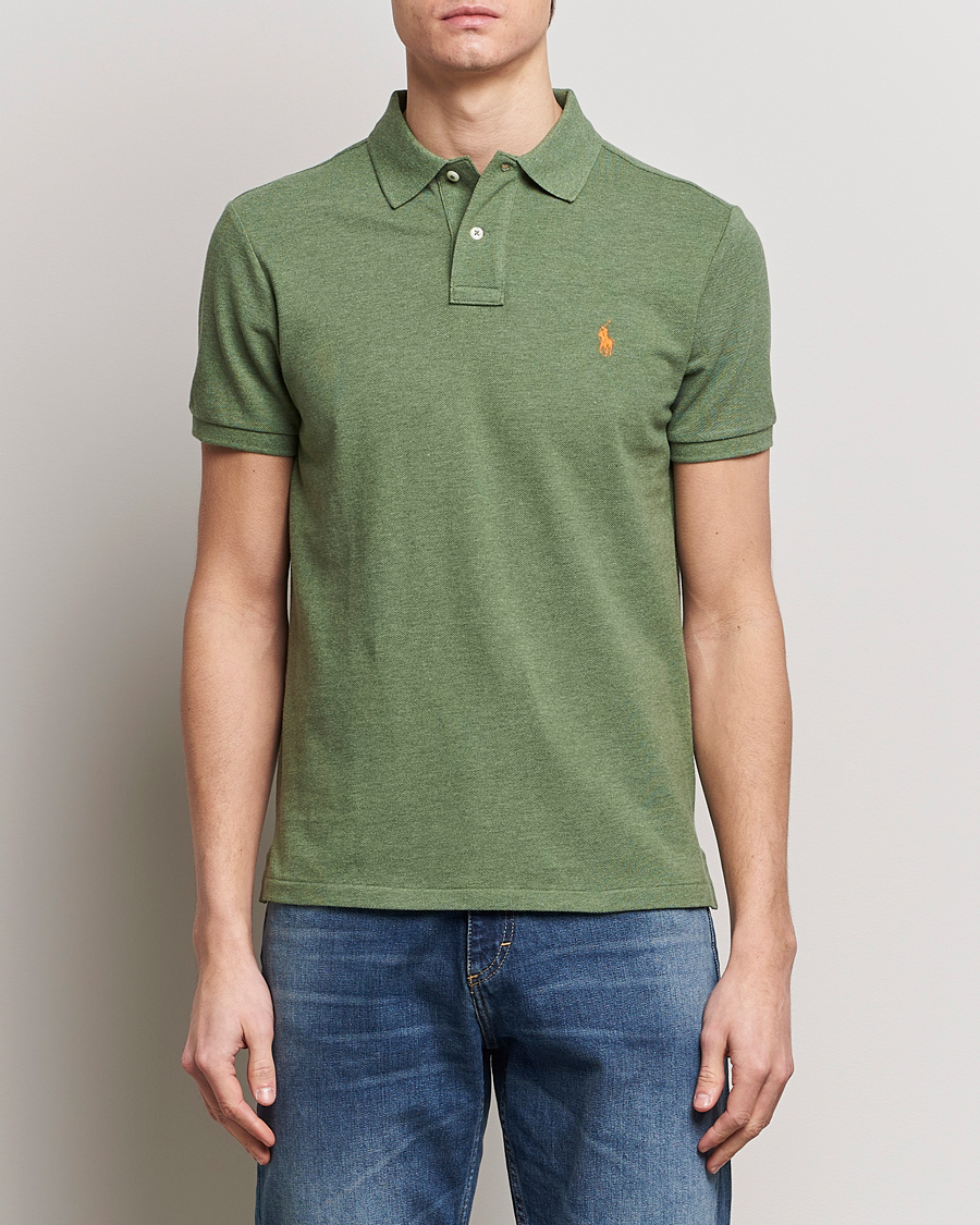 Men | Short Sleeve Polo Shirts | Polo Ralph Lauren | Custom Slim Fit Polo Cargo Green Heather