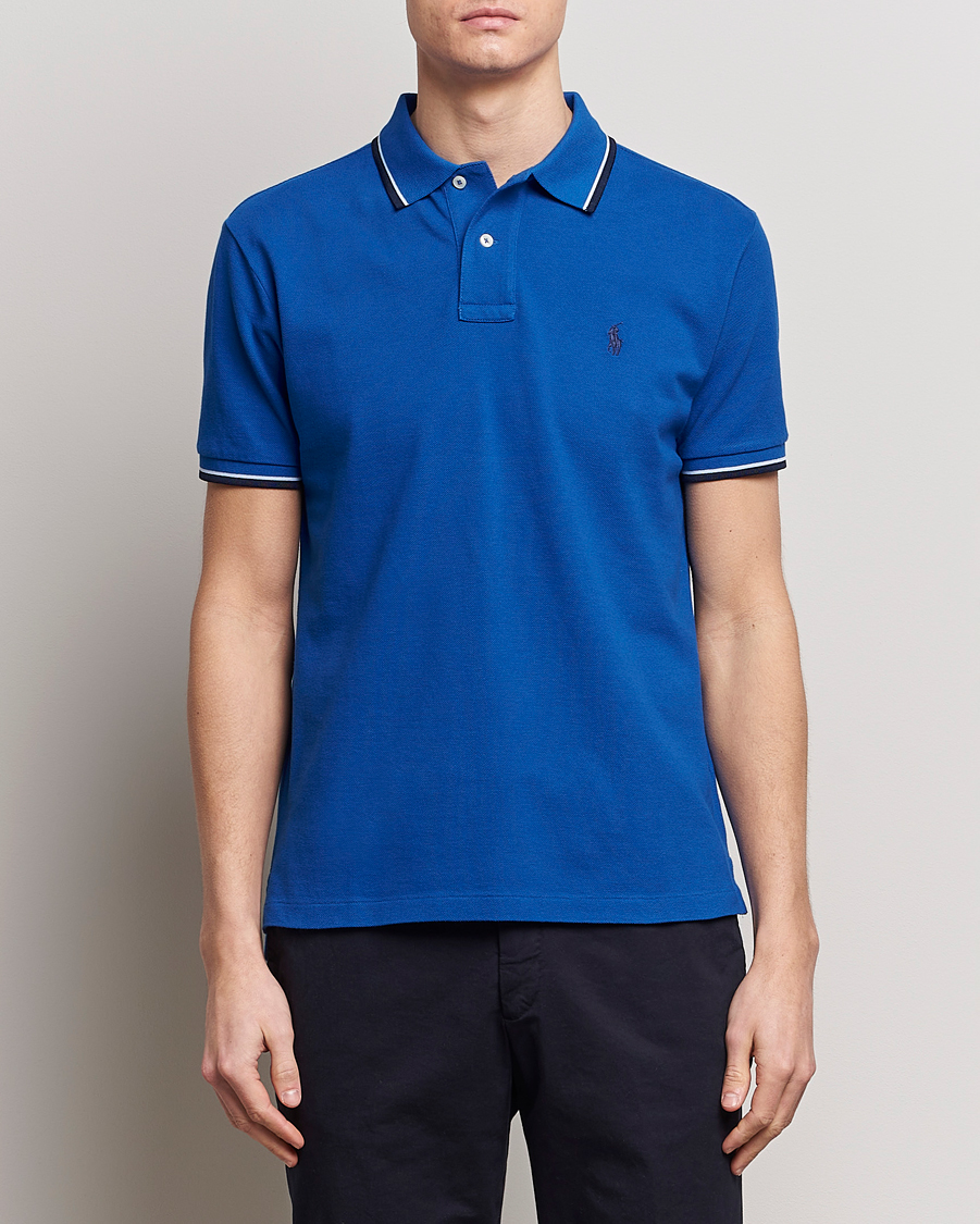 Men | Short Sleeve Polo Shirts | Polo Ralph Lauren | Custom Slim Fit Tipped Polo Heritage Blue