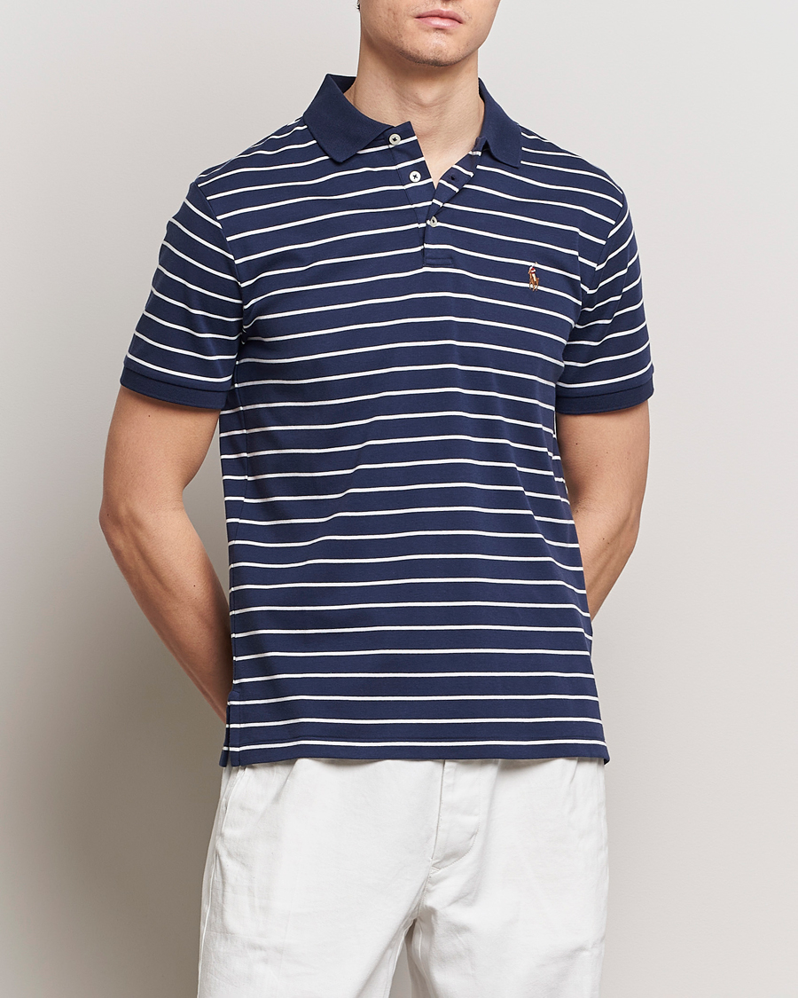 Men | Polo Shirts | Polo Ralph Lauren | Luxury Pima Cotton Striped Polo Refined Navy/White