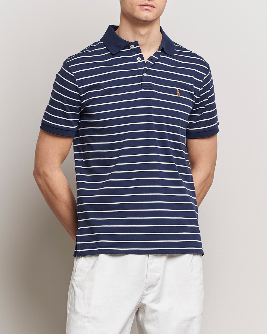 Men | Polo Shirts | Polo Ralph Lauren | Luxury Pima Cotton Striped Polo Refined Navy/White