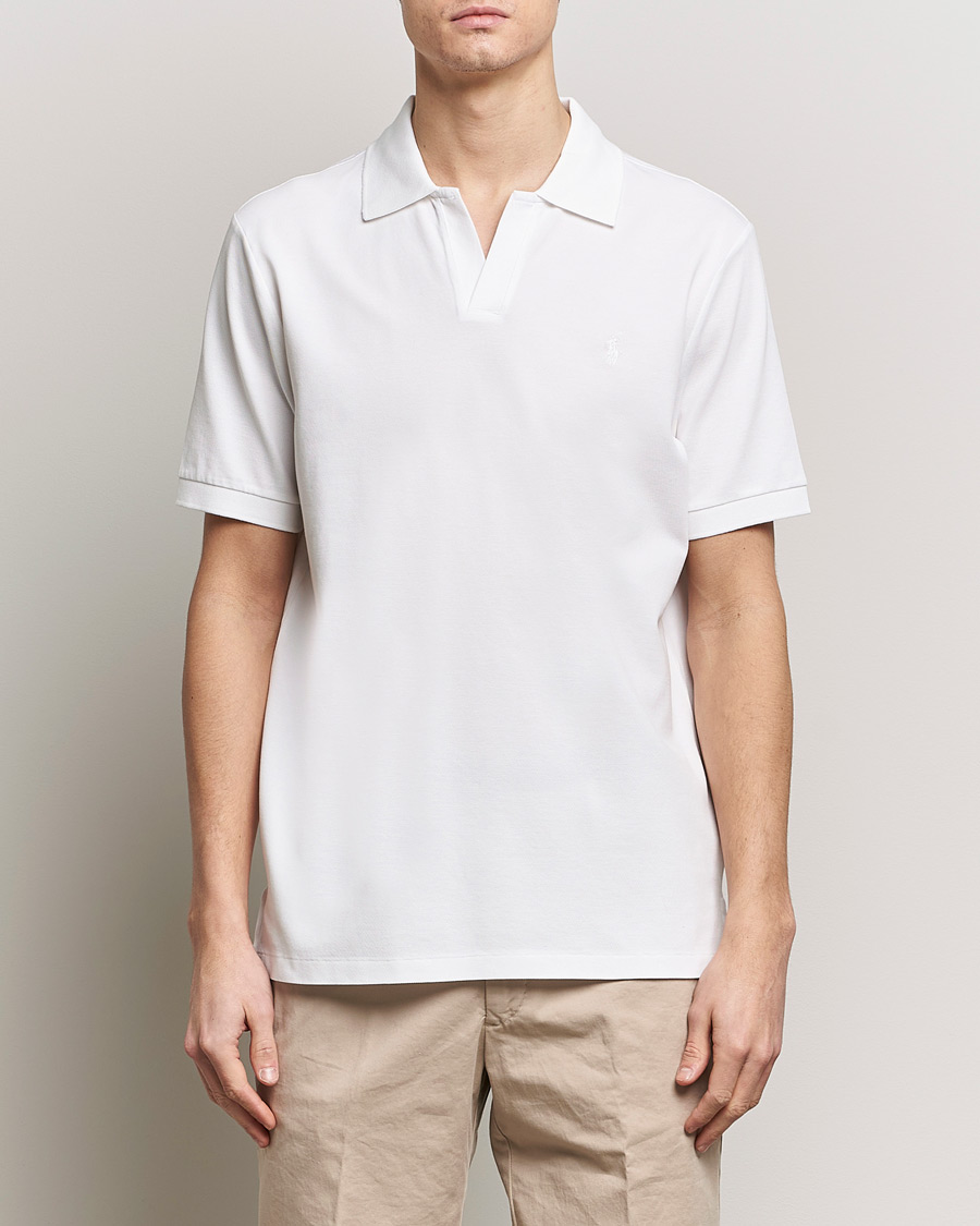 Men | Short Sleeve Polo Shirts | Polo Ralph Lauren | Classic Fit Open Collar Stretch Polo White