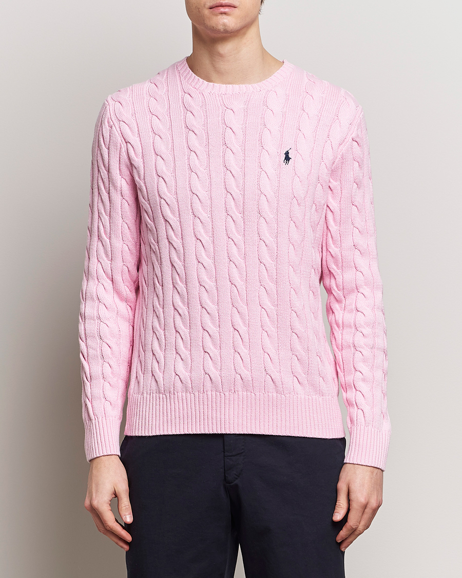 Men | Crew Neck Jumpers | Polo Ralph Lauren | Cotton Cable Pullover Carmel Pink