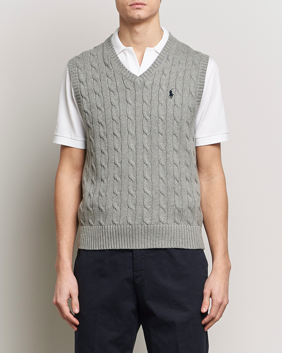 Men | Sweaters & Knitwear | Polo Ralph Lauren | Cotton Cable Vest Fawn Grey Heather