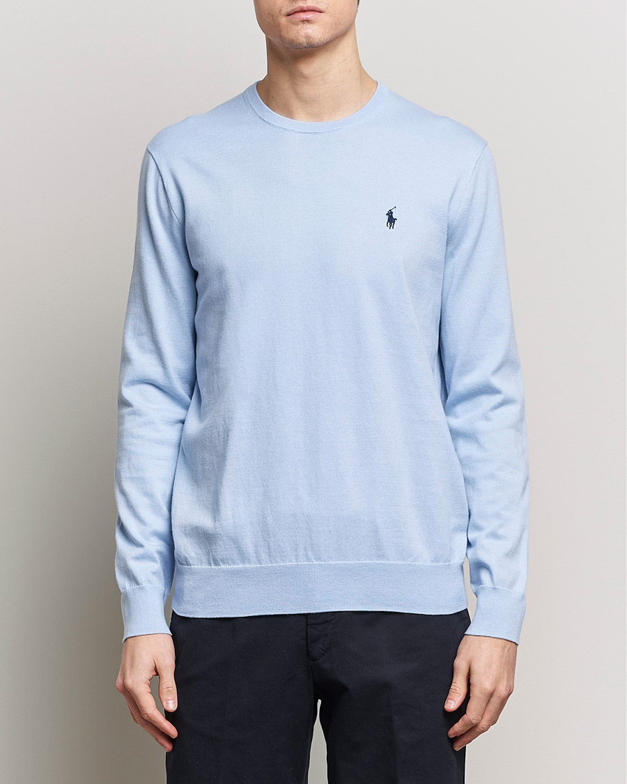 Men | Knitted Jumpers | Polo Ralph Lauren | Cotton Crew Neck Sweater Blue Hyacinth