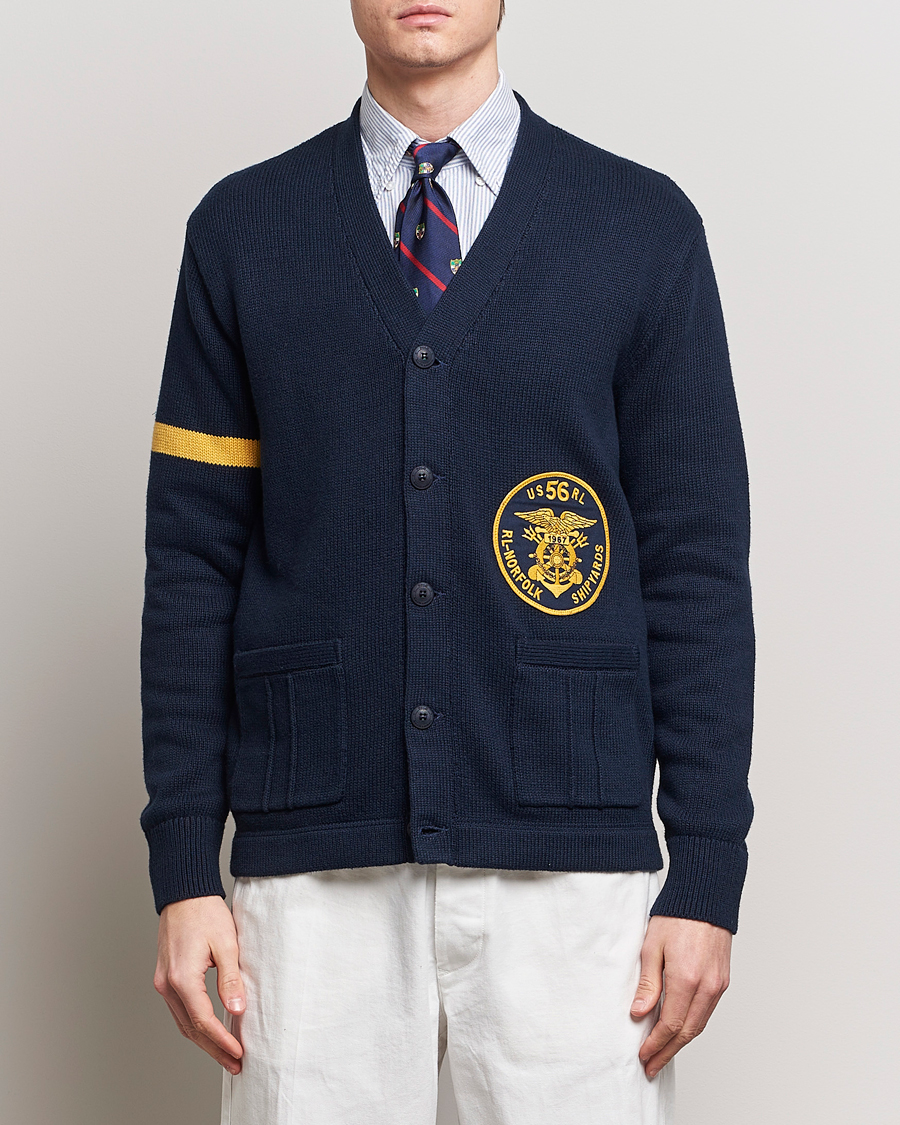 Men | Sweaters & Knitwear | Polo Ralph Lauren | Cotton Varsity Cardigan Aviator Navy