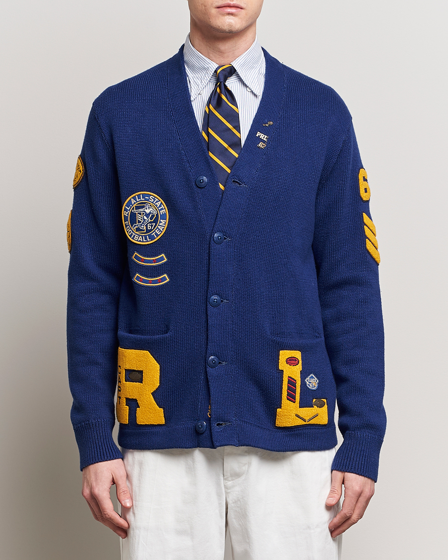 Men | Sweaters & Knitwear | Polo Ralph Lauren | Cotton Varsity Patch Cardigan Royal Combo