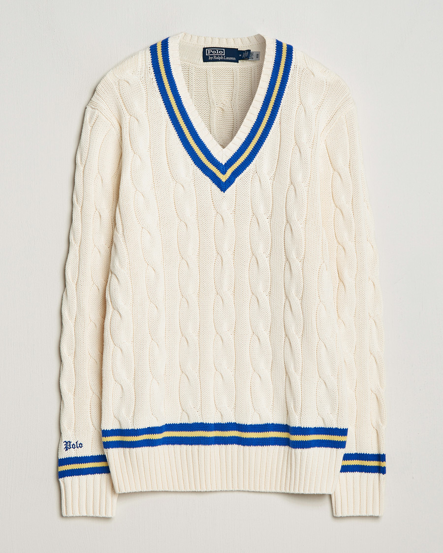 Men | Sweaters & Knitwear | Polo Ralph Lauren | Cricket Cotton V-Neck Sweater Cream/Navy Stripe