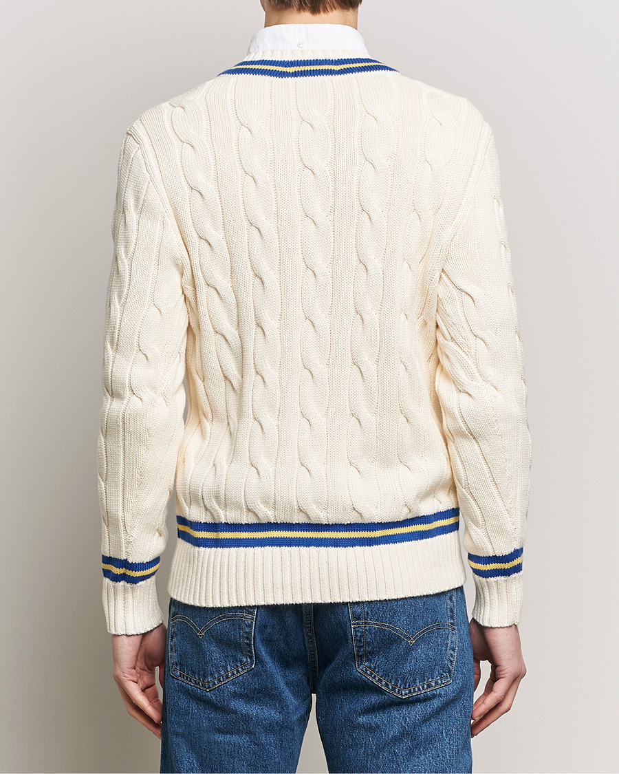 Men | Sweaters & Knitwear | Polo Ralph Lauren | Cricket Cotton V-Neck Sweater Cream/Navy Stripe