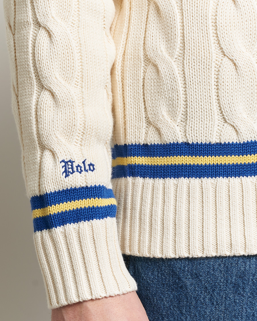 Men | Sweaters & Knitwear | Polo Ralph Lauren | Cricket Cotton V-Neck Sweater Cream/Navy Stripe