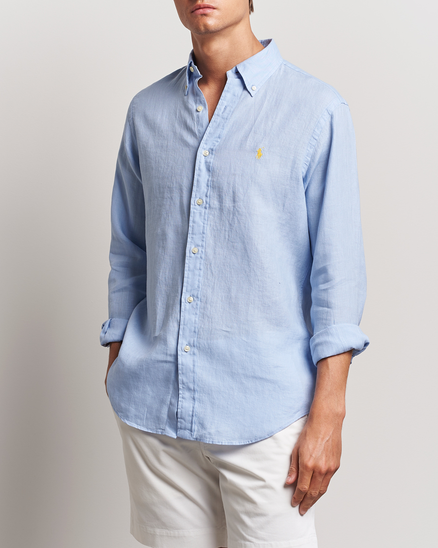Men |  | Polo Ralph Lauren | Custom Fit Linen Button Down Blue Hyacinth