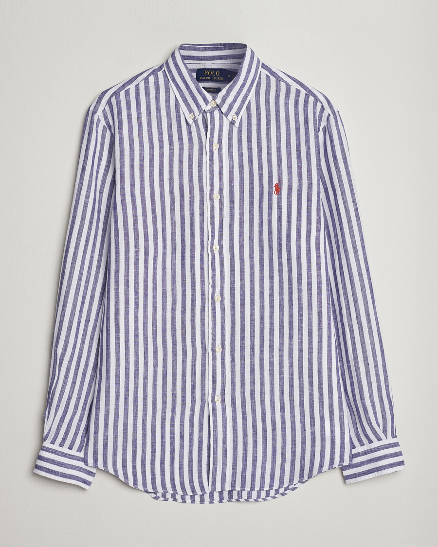 Men | Shirts | Polo Ralph Lauren | Custom Fit Striped Linen Shirt Blue/White