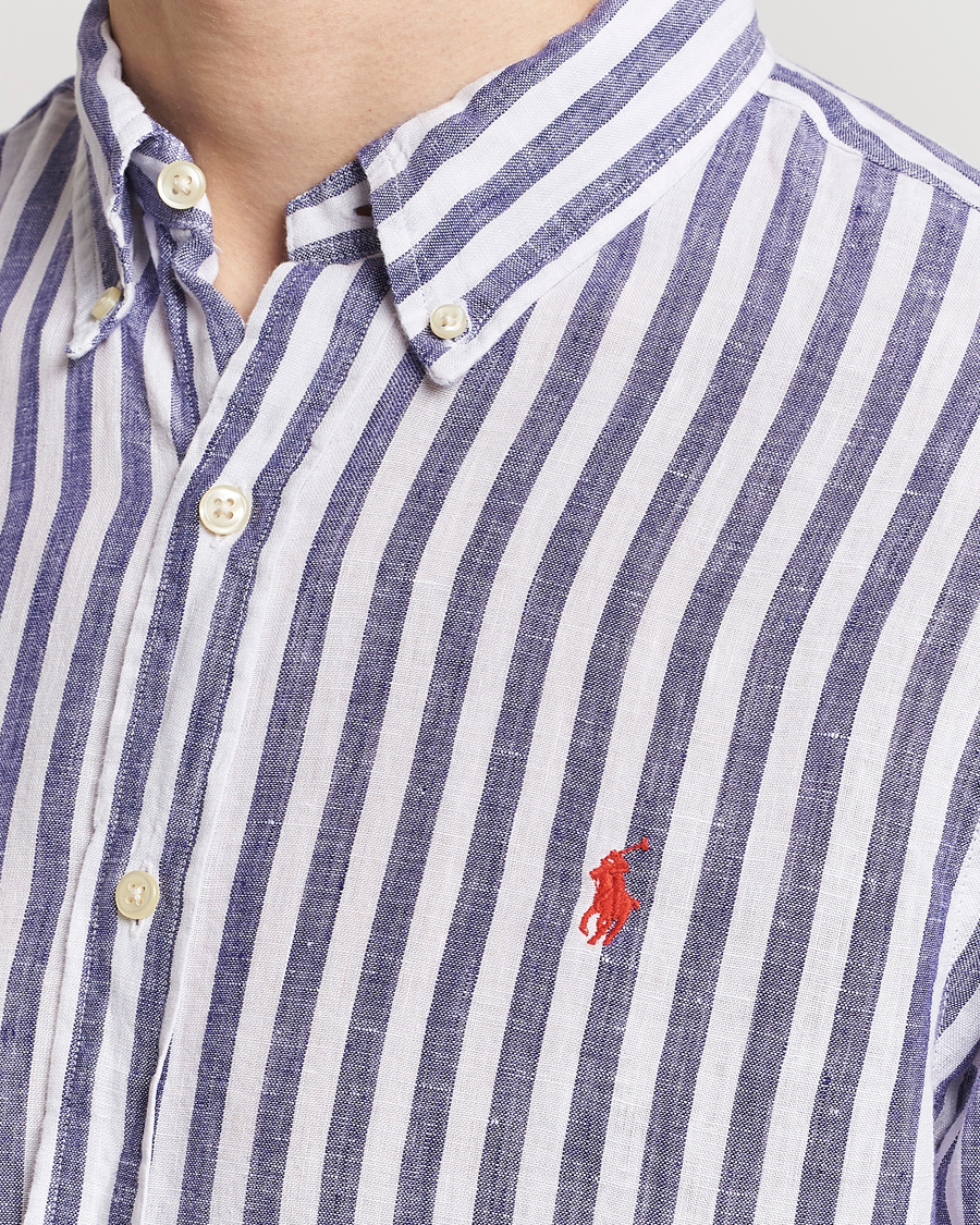 Men | Shirts | Polo Ralph Lauren | Custom Fit Striped Linen Shirt Blue/White
